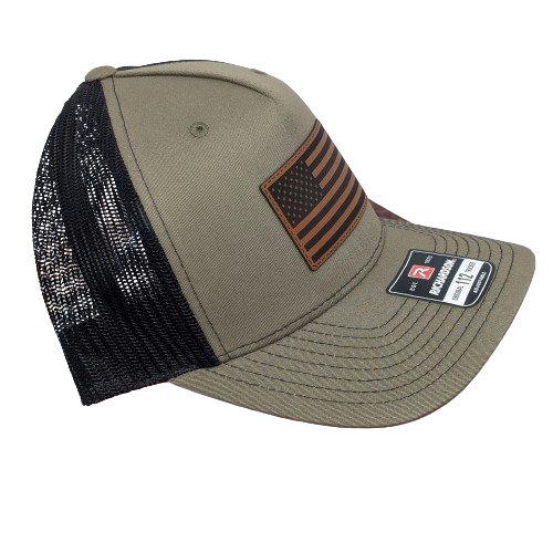 American Flag Raw Hide Loden Green Hat - Classic Patriotic Snapback