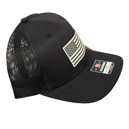 American Flag White Leatherette Black Hat - Classic Patriotic Snapback