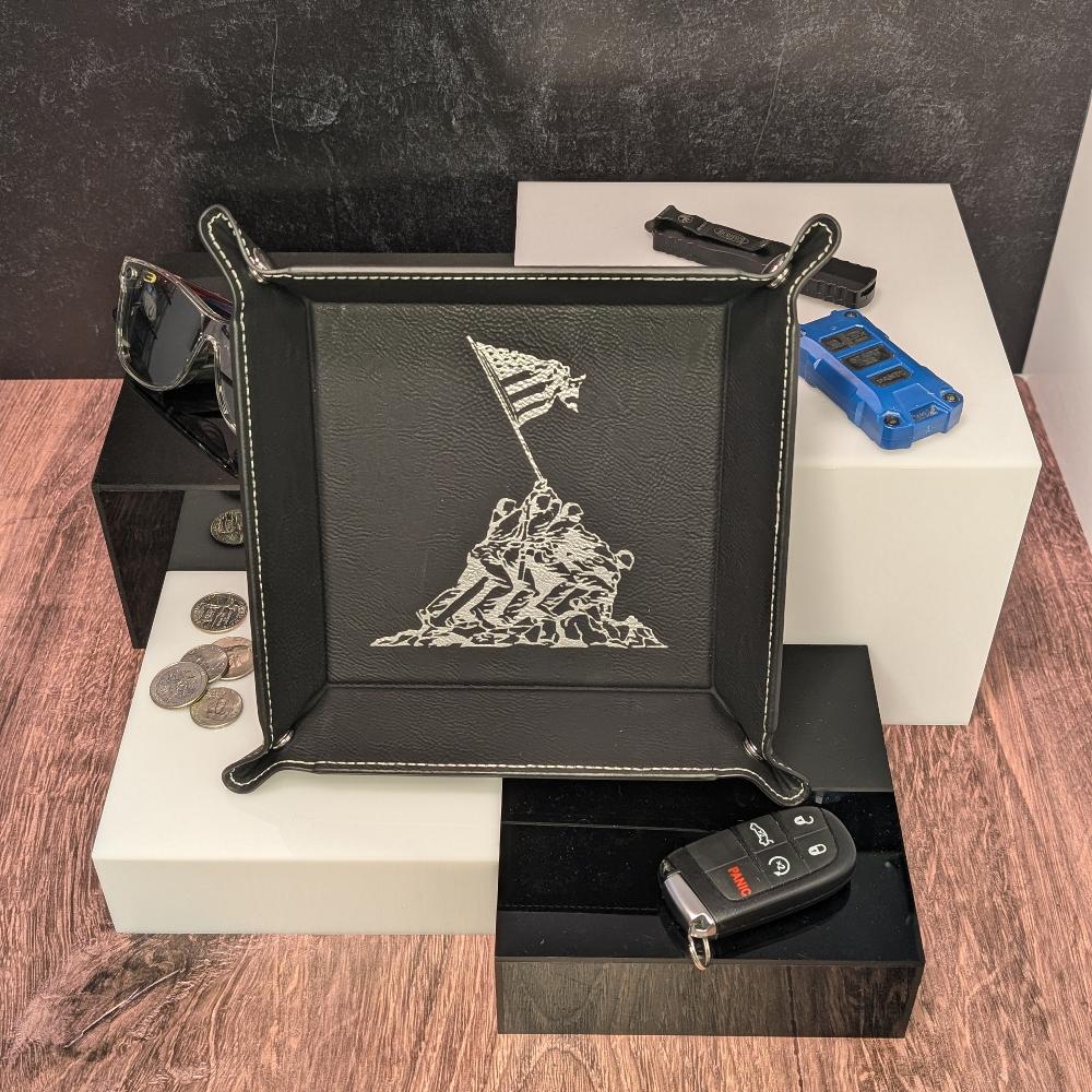 Close up to the custom valet tray.