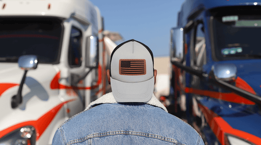 View of a custom trucker hat. 