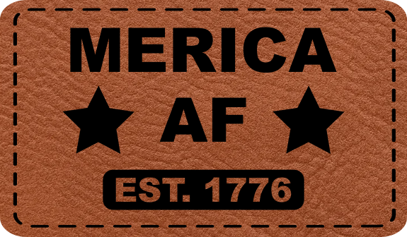 Close-up of the 'Merica AF' leatherette patch with bold, patriotic lettering, perfect for custom hats.