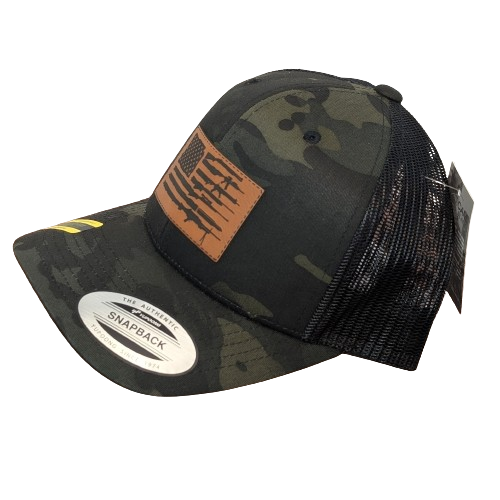 American Flag with Guns Multicam Black Hat - Patriotic Leatherette Snapback