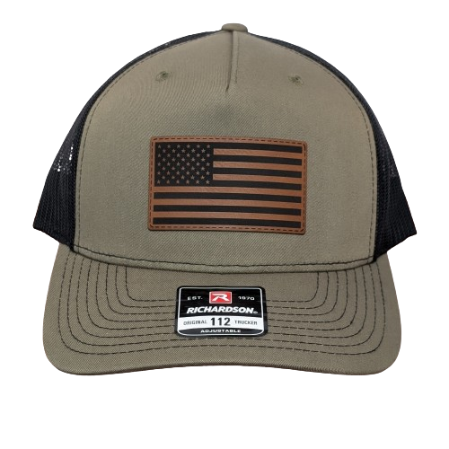 American Flag Raw Hide Loden Green Hat - Classic Patriotic Snapback