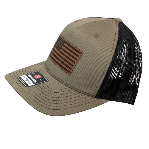 American Flag Raw Hide Loden Green Hat - Classic Patriotic Snapback