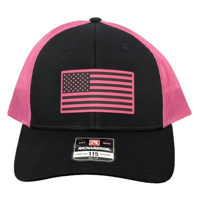 American Flag Pink Leatherette Hat - Low Profile Trucker Snapback