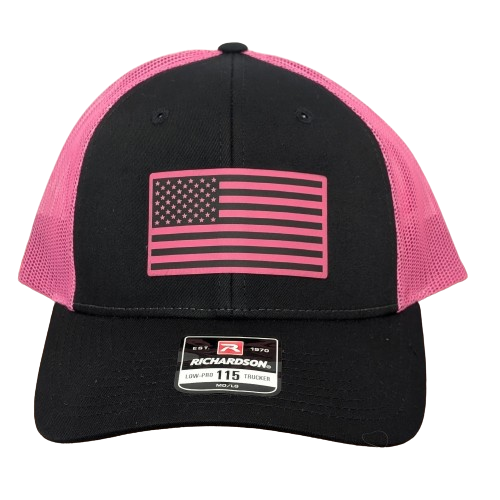 American Flag Pink Leatherette Hat - Low Profile Trucker Snapback