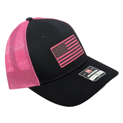 American Flag Pink Leatherette Hat - Low Profile Trucker Snapback