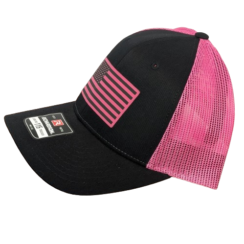 American Flag Pink Leatherette Hat - Low Profile Trucker Snapback