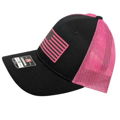 American Flag Pink Leatherette Hat - Low Profile Trucker Snapback