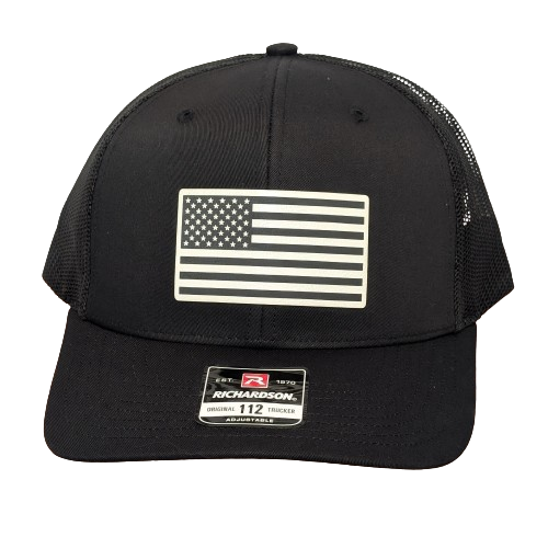 American Flag White Leatherette Black Hat - Classic Patriotic Snapback