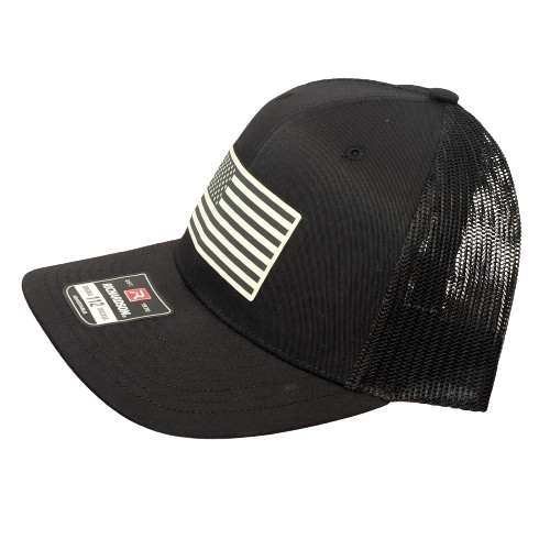 American Flag White Leatherette Black Hat - Classic Patriotic Snapback