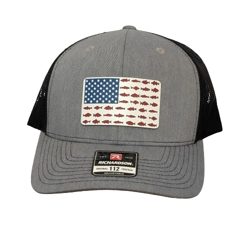 American Flag Fish Stripes Hat - Red White Blue Premium Patch Snapback