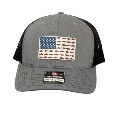 American Flag Fish Stripes Hat - Red White Blue Premium Patch Snapback