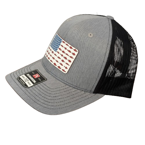 American Flag Fish Stripes Hat - Red White Blue Premium Patch Snapback