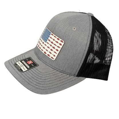 American Flag Fish Stripes Hat - Red White Blue Premium Patch Snapback