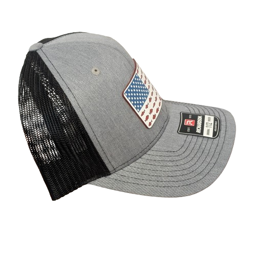 American Flag Fish Stripes Hat - Red White Blue Premium Patch Snapback