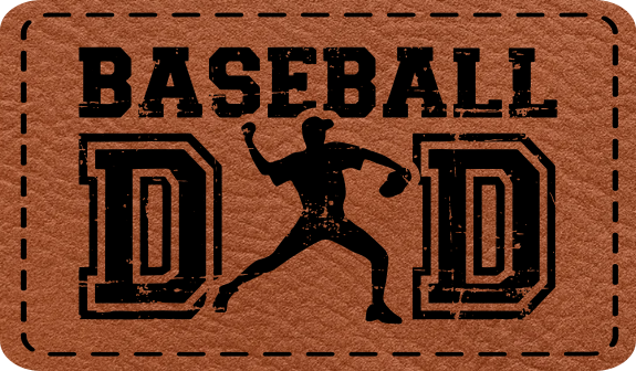 Close-up of the 'Baseball Dad - Pitcher' leatherette patch featuring a baseball pitcher design, perfect for proud baseball dads.