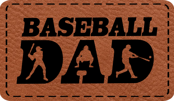 Close-up of the 'Baseball Dad - Players' leatherette patch with multiple player silhouettes, perfect for baseball dads.