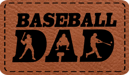 Close-up of the 'Baseball Dad - Players' leatherette patch with multiple player silhouettes, perfect for baseball dads.