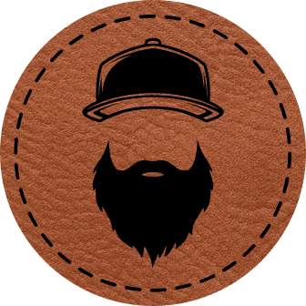 Close-up of the 'Bearded Guy' leatherette patch featuring a bold bearded face design, perfect for beard lovers.