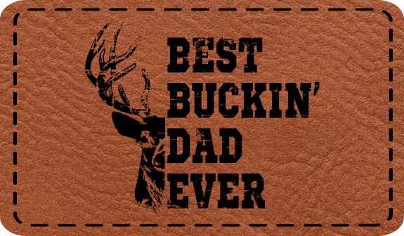 Close-up of the 'Best Buckin' Dad' leatherette patch featuring a buck design, perfect for dads who love hunting.