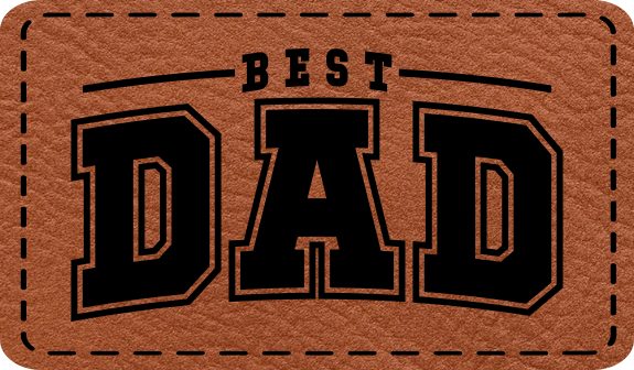 Close-up of the 'Best Dad' leatherette patch featuring bold lettering, perfect for celebrating dads.