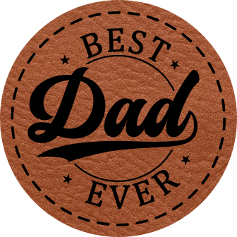 Close-up of the 'Best Dad Ever' leatherette patch with bold lettering, ideal for celebrating dads.