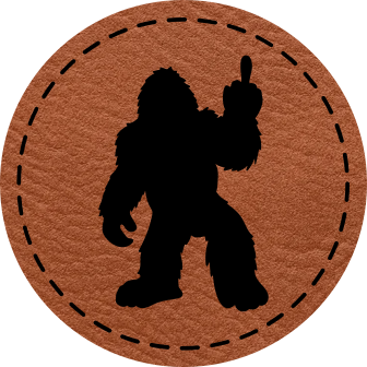 Close-up of the 'Bigfoot Silhouette Middle Finger' leatherette patch, perfect for bold and rebellious Bigfoot fans.