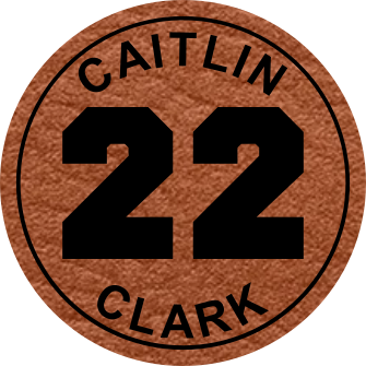 Close-up of the 'Caitlin Clark #22' leatherette patch with her name and number, ideal for basketball fans.