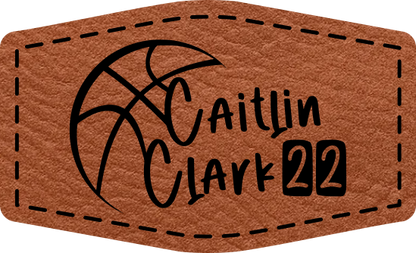 Close-up of the 'Caitlin Clark #22 Basketball Logo' leatherette patch featuring a bold basketball design, ideal for basketball fans.