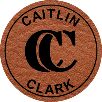 Close-up of the Caitlin Clark CC Logo leatherette patch featuring a Double C logo with her name around it, perfect for basketball fans.