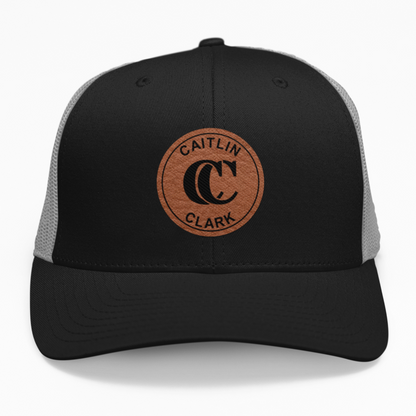 Preview of the Caitlin Clark CC Logo leatherette patch on a custom snapback, ideal for Caitlin Clark supporters and basketball fans.