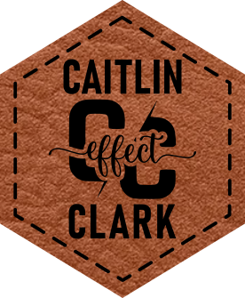 Close-up of the Caitlin Clark Effect leatherette patch featuring her name and number, ideal for basketball fans.