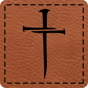 Close-up of the "Nail Cross" leatherette patch featuring a cross made from nails.