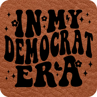 Close-up of the "In My Democrat Era" leatherette patch featuring a retro wavy font design.