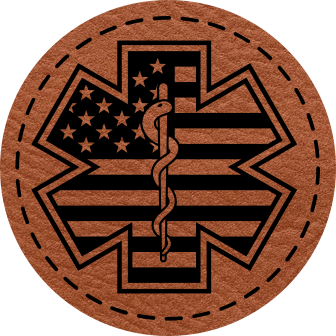 Close-up of the EMT flag leatherette patch featuring the EMT symbol with the American flag background.