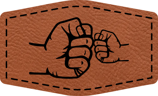 Close-up of the "Dad and Son Fist Bump" leatherette patch featuring a fist bump between a dad and son.