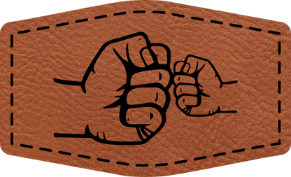 Close-up of the "Dad and Son Fist Bump" leatherette patch featuring a fist bump between a dad and son.