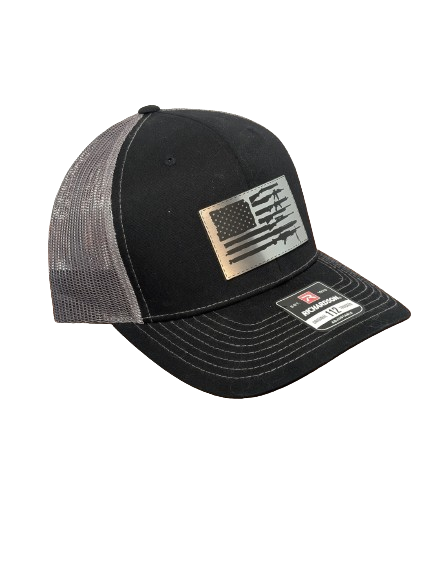 American Flag with Guns Patch Hat - Premium Brushed Aluminum Snapback