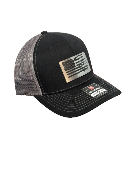 American Flag with Guns Patch Hat - Premium Brushed Aluminum Snapback