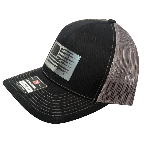 American Flag with Guns Patch Hat - Premium Brushed Aluminum Snapback