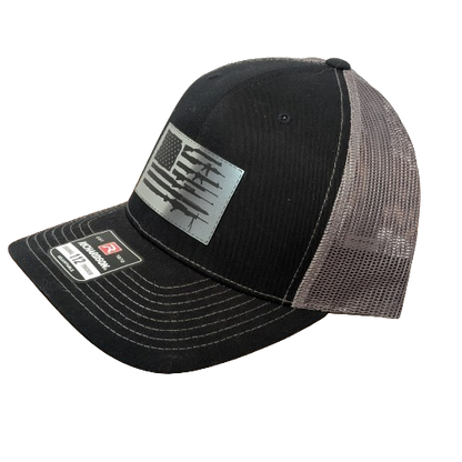 American Flag with Guns Patch Hat - Premium Brushed Aluminum Snapback