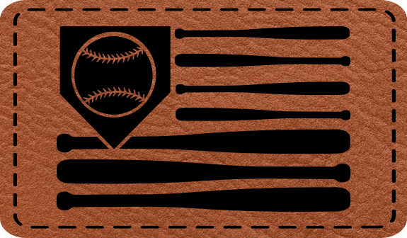 Close-up of the "US Flag Baseball Bats" leatherette patch featuring crossed bats resembling the American flag.