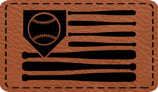 Close-up of the "US Flag Baseball Bats" leatherette patch featuring crossed bats resembling the American flag.