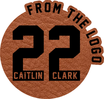 Close-up of the 'From the Logo' leatherette patch featuring Caitlin Clark’s number 22 with her name embedded in the numbers.