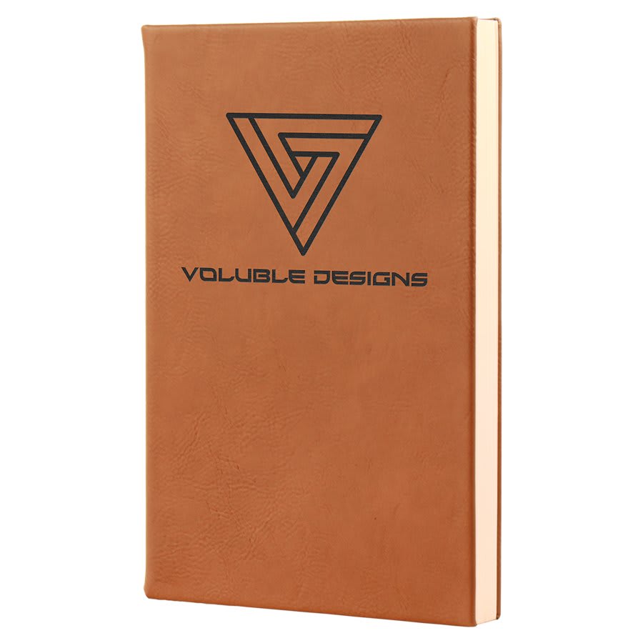 Close-up of Personalized Leatherette Journal cover, showing premium material and custom engraving.