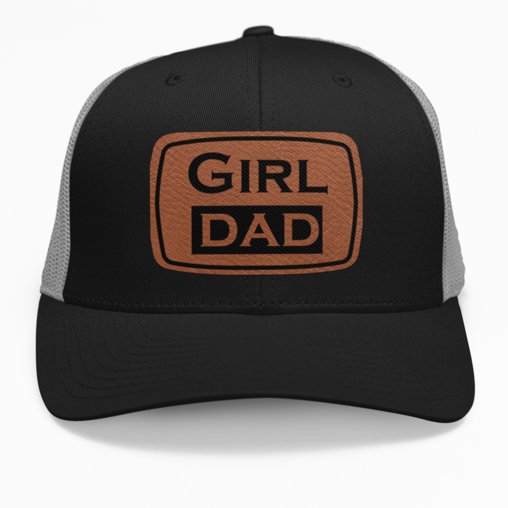 Preview of the "Girl Dad" leatherette patch on a custom hat.