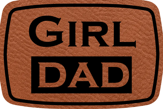 Close-up of the "Girl Dad" leatherette patch featuring bold text.