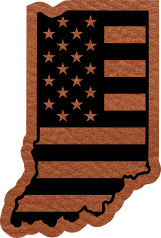 Close-up of the customizable "State Flag" leatherette patch featuring an American flag inside the chosen state's shape.