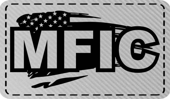 Close-up of the "MFIC Flag" leatherette patch with bold, humorous text abbreviation.